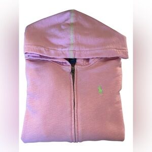 Polo Ralph Lauren Girls Pink Green Contrast Stitch Zip Hoodie L 12-14